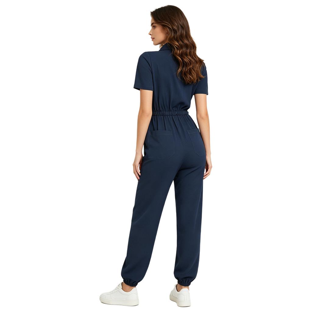 Damen Kurzarm Chirurgenanzug Mehrere Taschen Reißverschluss vorne Elastische Taille Jogginghose Medizinische Uniform
