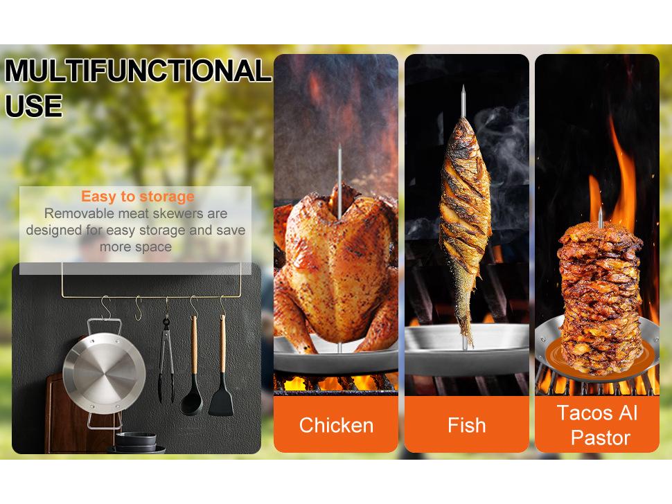 Stainless Steel Vertical BBQ Pot Set: 3 Removable Brackets, Gloves, Oil Bottle, Brush & Hooks