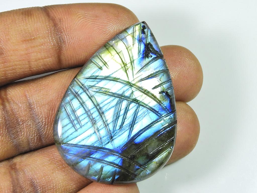 31X43MM Natürlicher Labradorit Schnitzerei Birne Designer Loser Edelstein 83Cts. SK-1346