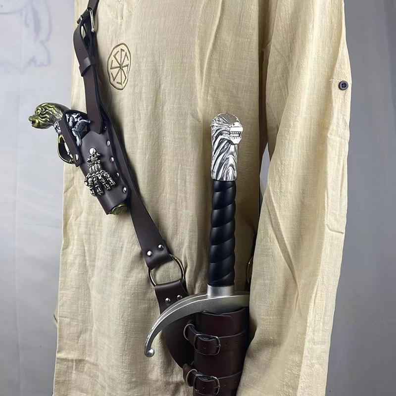 Shoulder Belt Adjustable Sword Gun Holder Sheath Frog Leather Armor Pirate Halloween Costume Rapier Medieval Holster