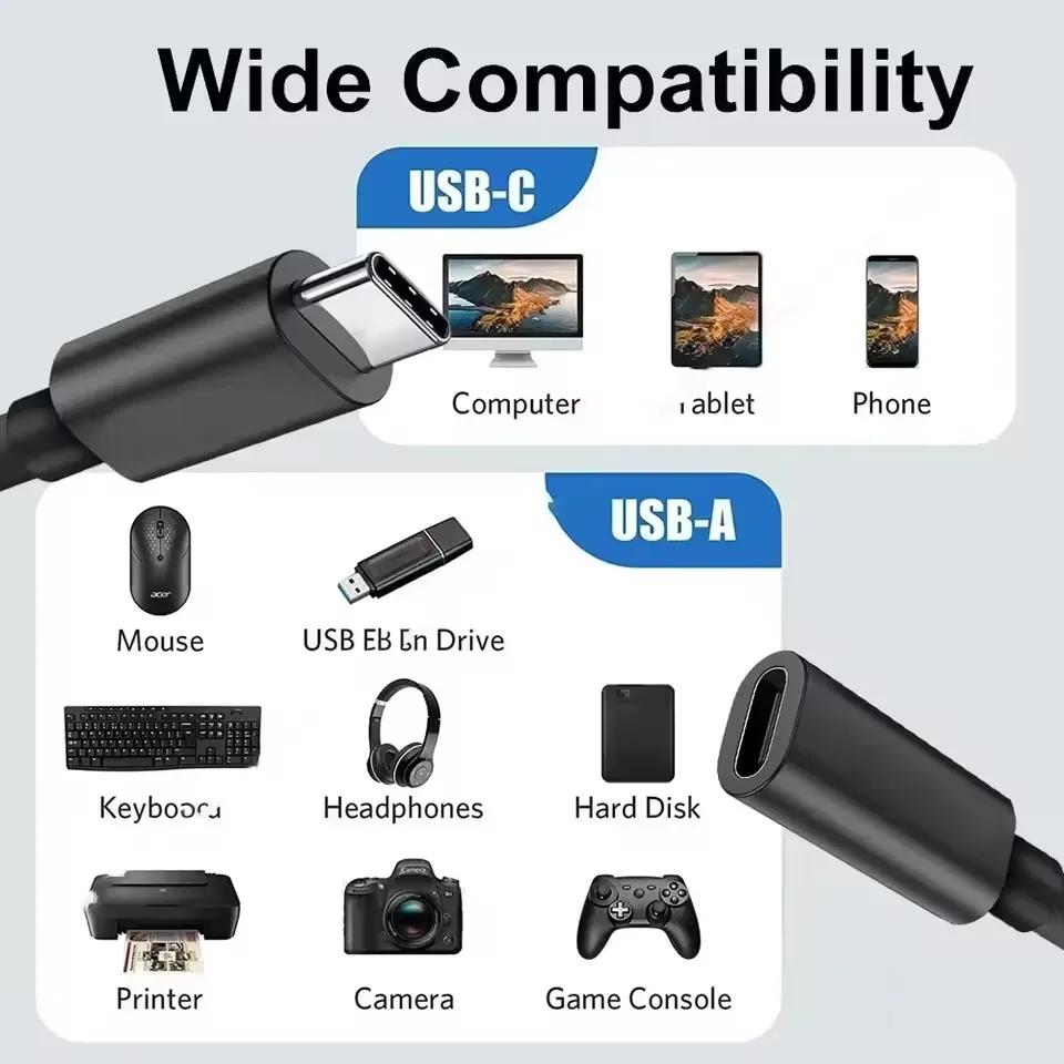 Xiaomi USB-C Female To Type C Male Adapter Cable Extension Cable High-speed Transmission Digital Cables Extended Cord for Laptop Tablet