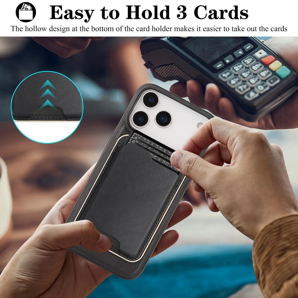 For iPhone 17 Pro Case Compatible with MagSafe Ultra Thin Card Holder PU Leather Coated TPU Cover