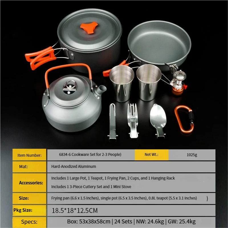 Hot Selling  Outdoor Camping Cookware Set Portable Tableware Kettle Set Boiler Head