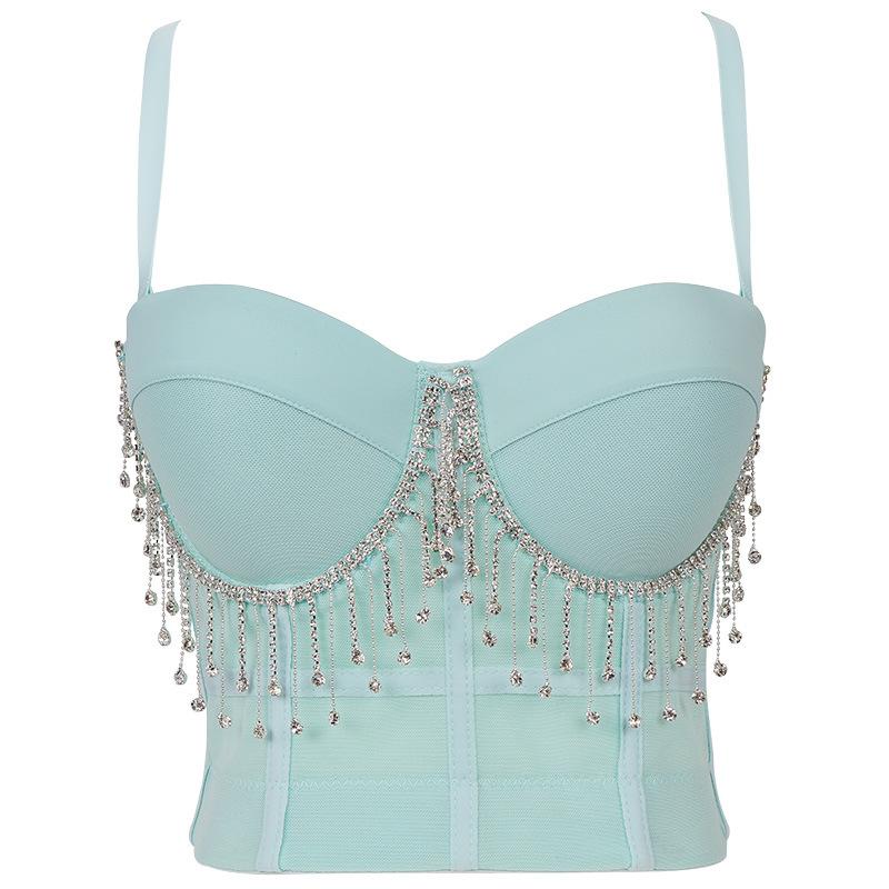 Noční klub střapce Sexy podprsenka Dámská štrasová kostice Tílko Ustřižené Dámské Korzet s nízkým střihem