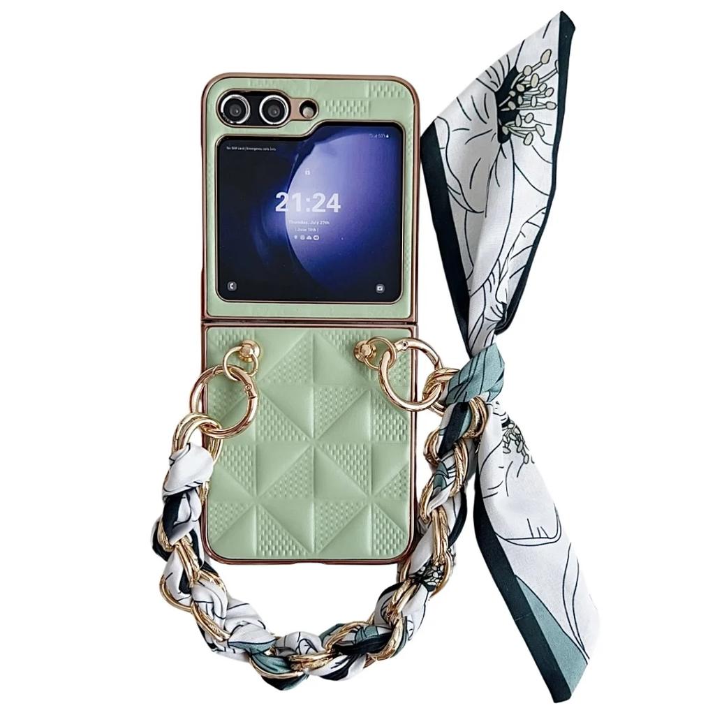 Luxury Leather Wrist Strap Phone Case for Samsung Galaxy Z Flip 6 5  with Protective Shockproof Adjustable Lanyard Cover