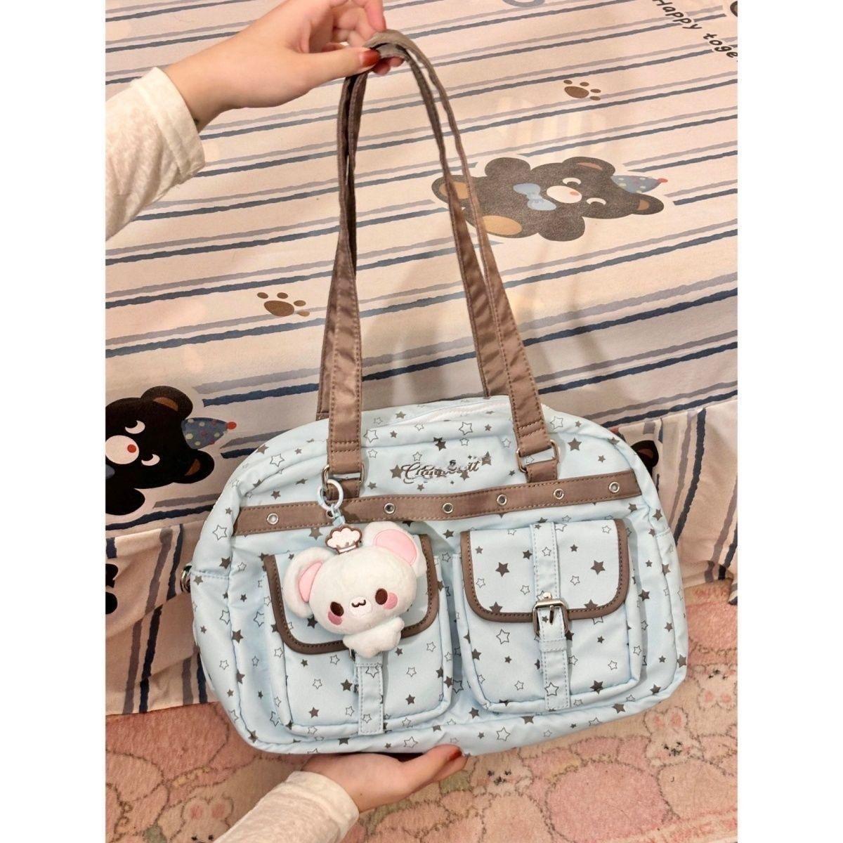 

2025 Новая мятно-зеленая сумка для еды, сумка-тоут на плечо, японская летняя освежающая большая вместительная сумка для еды, повседневная сумка для поездок на работу