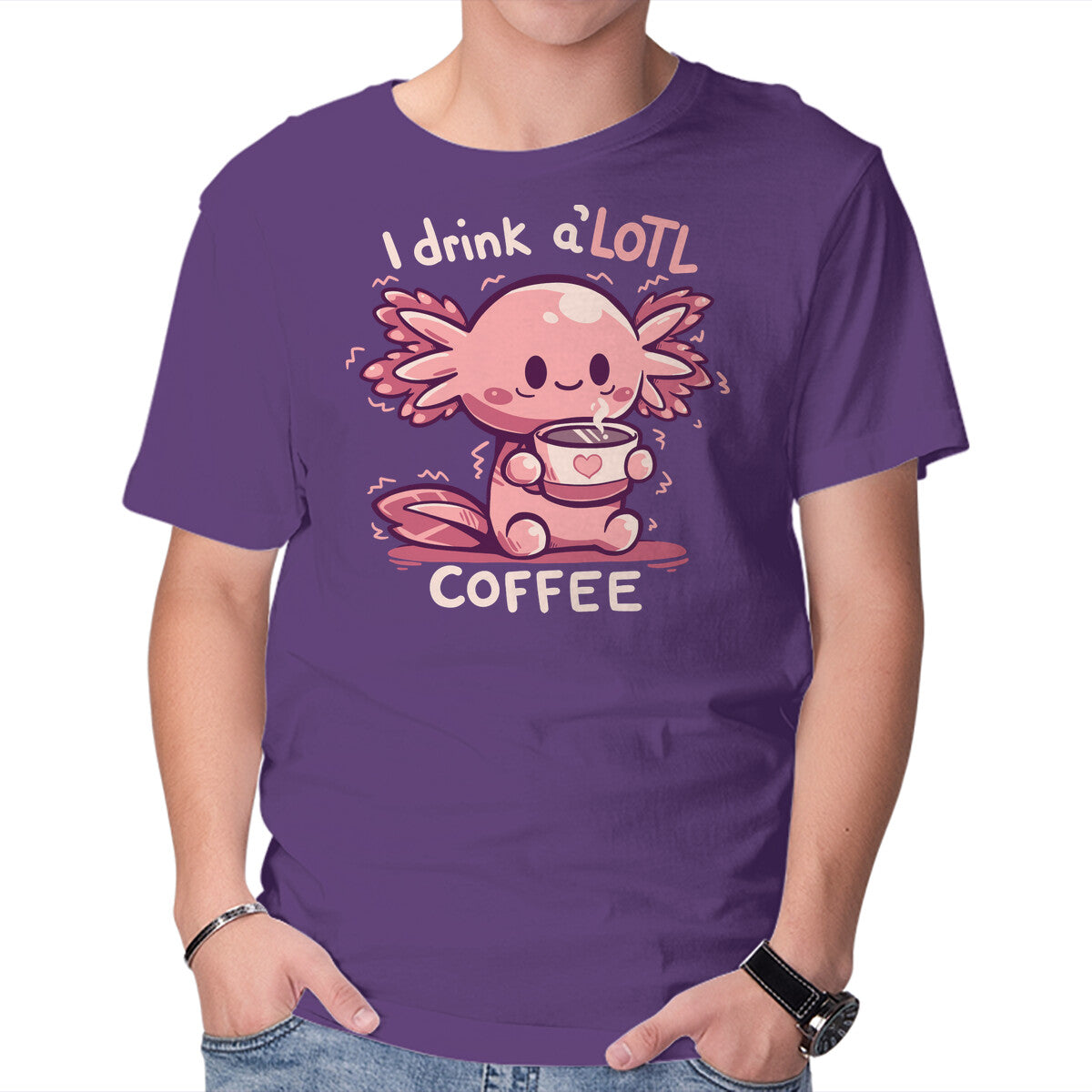 Unisex Crew Neck T-Shirt I Drink Alotl Coffee Graphic Short Sleeve Casual Tee XL