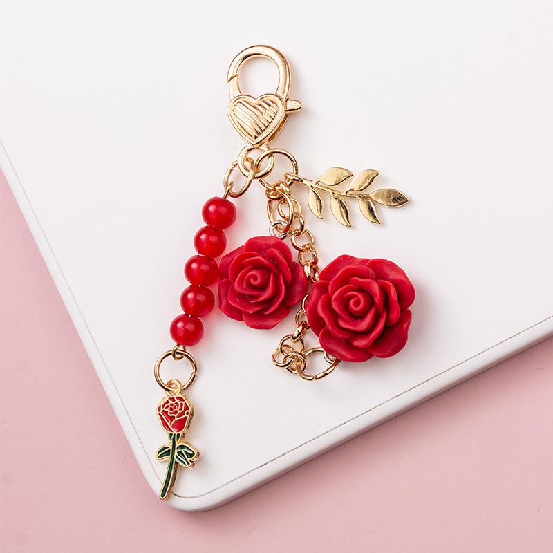 Fashion Imitation Pearl Flower Cute Sakura Rose Plush Ball for Women Girls Car Phone Pendant Accessorie Bag Charm