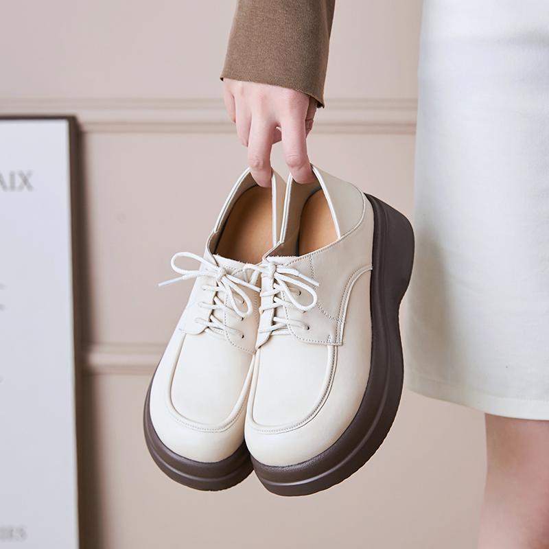 Fashion AIYUQI Loafers Female Genuine Leather Spring 2025 New Platform Ladies Shoes Large Size Lace-up Strap Women's Shoes