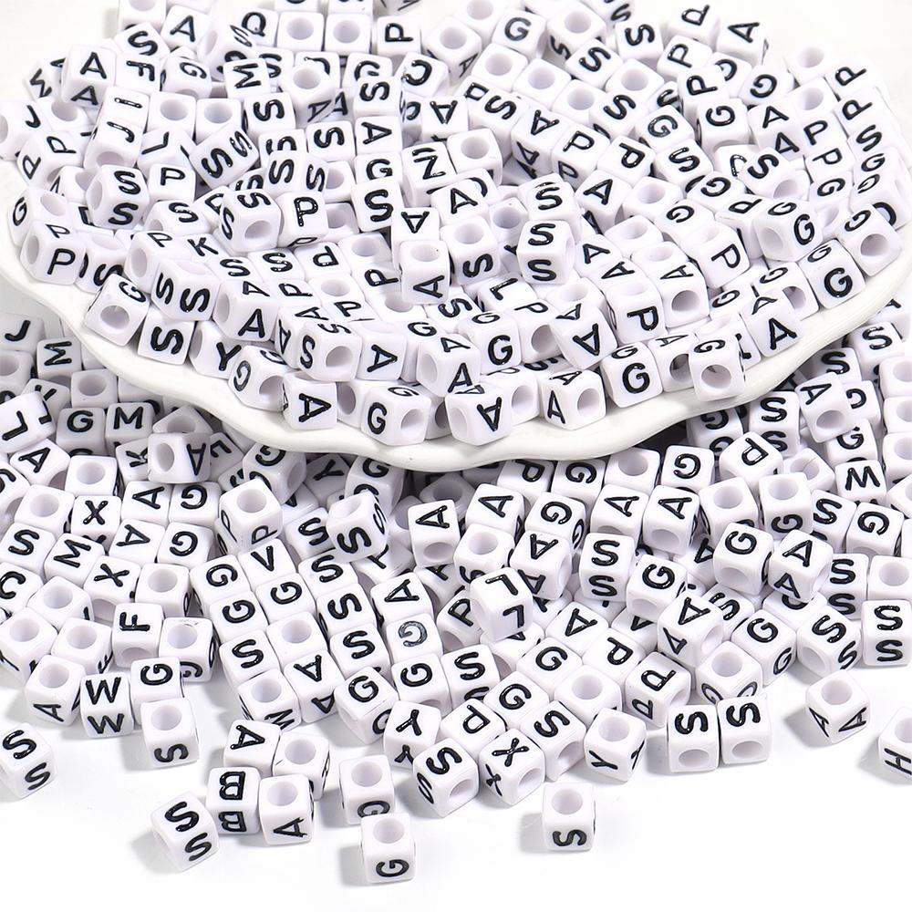 100pcs 6mm White Black Acrylic Square Letter Beads Alphabet Loose Spacer Bead For Jewelry Making DIY Bracelets Necklace Supplies