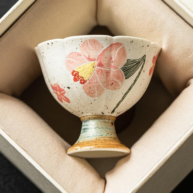 Plant Ash Master Cup Lotus Petal Teacups Ceramic Chinese Kung Fu Tea Cup Tea Ceremony Household Tasting High-foot Bowl Drinkware