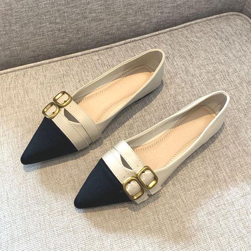 Pointed Flat-soled Single Shoes Women's Spring New Color Matching Temperament Versatile Doudou Shoes Shallow Soft-soled Ladyshoes