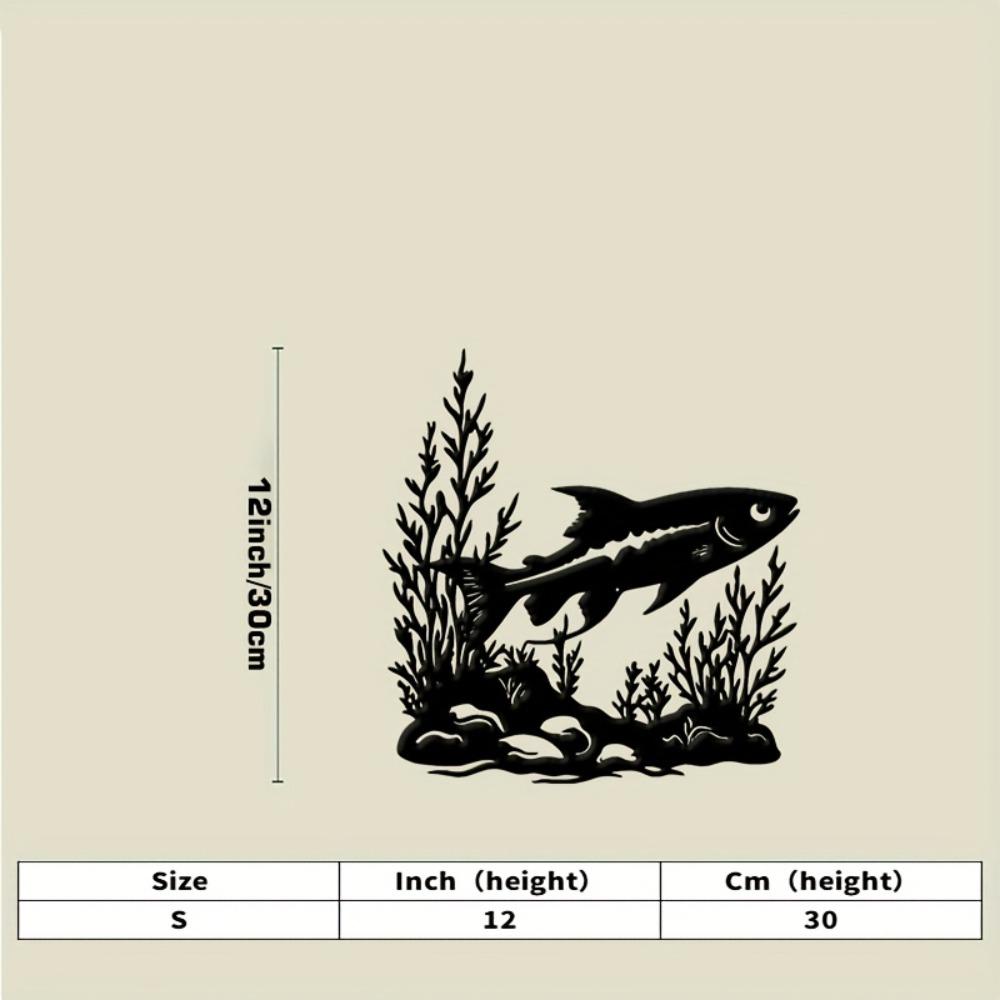 

Metal Wall Art Fish Swimming Ocean Plants Stones, Black Silhouette Outdoor Decor, Housewarming Gift for Living Room Patio Coastal Modern Home S-30cm/12inch