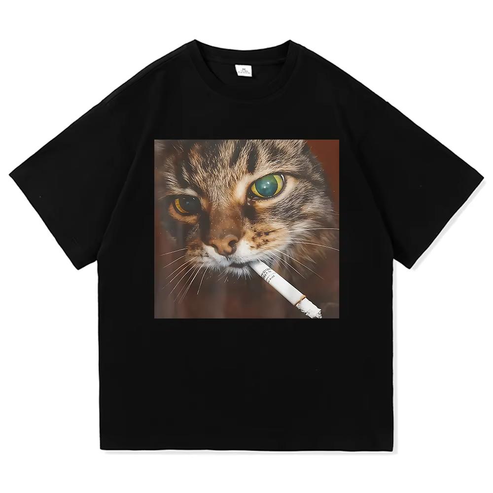 Divertente Gatto Che Fuma Sigaretta Meme Maglietta Moda Abbigliamento Donna Vintage Harajuku Vestiti T-shirt Harajuku Manica Corta Casual