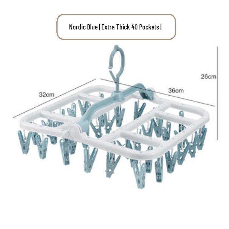 40-Clip Windproof Sock & Underwear Drying Rack with Multi-Clip Hanger