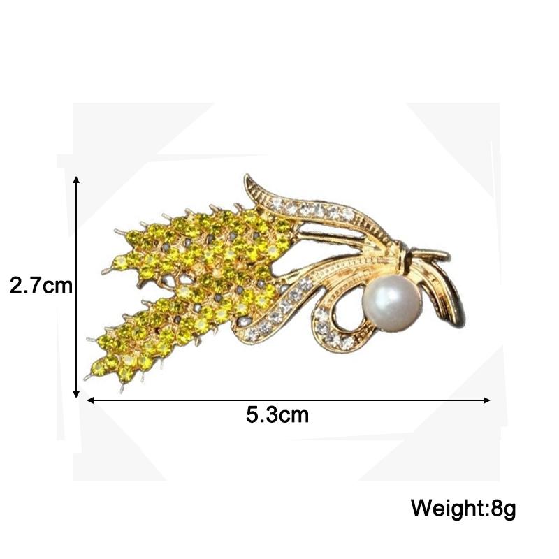Gold Wheat Head Brooch for Women Imitaiton Pearl Crystal Women's Brooches Autumn Metal Pins for Clothing
