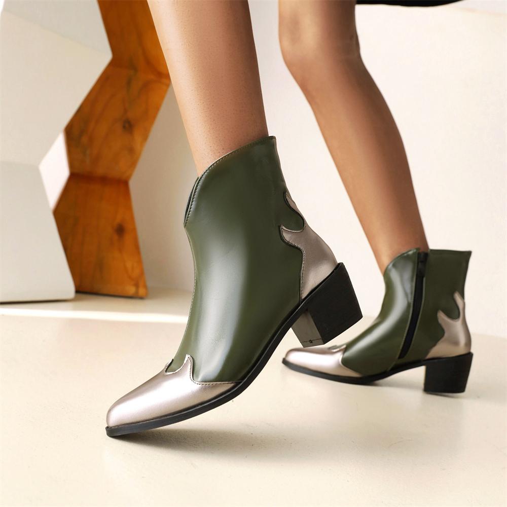 Fashion Autumn/Winter New Pointed Toe Chunky Heel Ankle Boots for Women Elegant Modern Cossacks Chelsea Boots Black Green Red