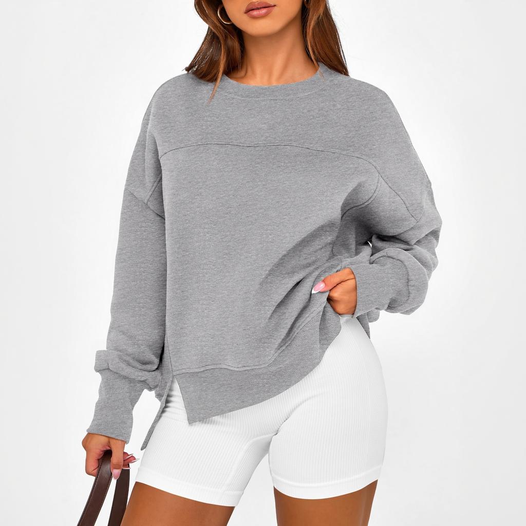 Women's Casual Long Sleeve Neck Side Slit Sweatshirt