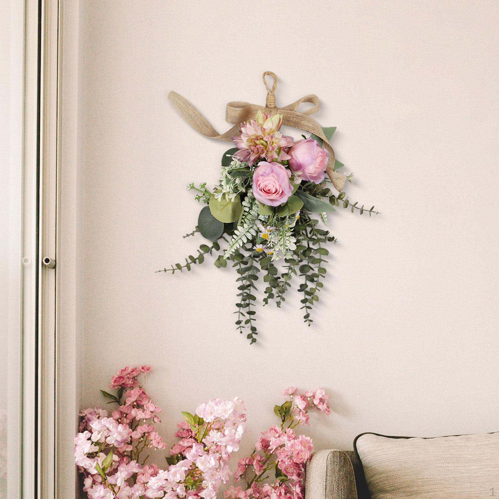 

Artificial Floral Swag Chrysanthemum Eucalyptus Wreath Hanger Decoration Flower Teardrop