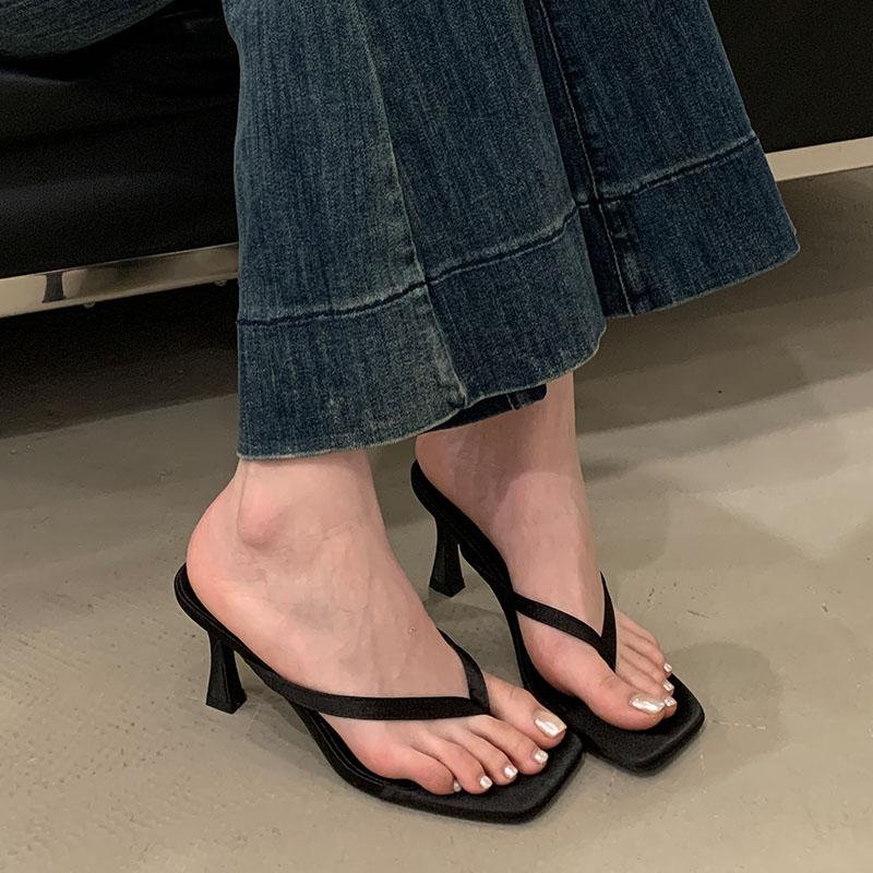 Fashion Fashion Square Toe Women High Heels Sandals Slippers Shoes Beach Female Slides Ladies Heeled Sandals Slippers Flip flops Shoes