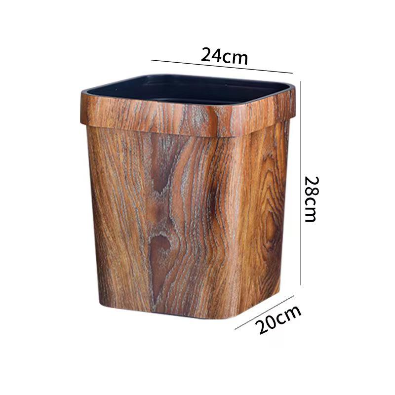 Retro Wood Grain Trash Can, Large Capacity, Creative Style, Plastic Press Ring, for Living Room or Bathroom.