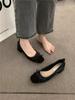 Evening gentle bow single shoes commuter black flats autumn and autumn French women's shoes with skirt high heels