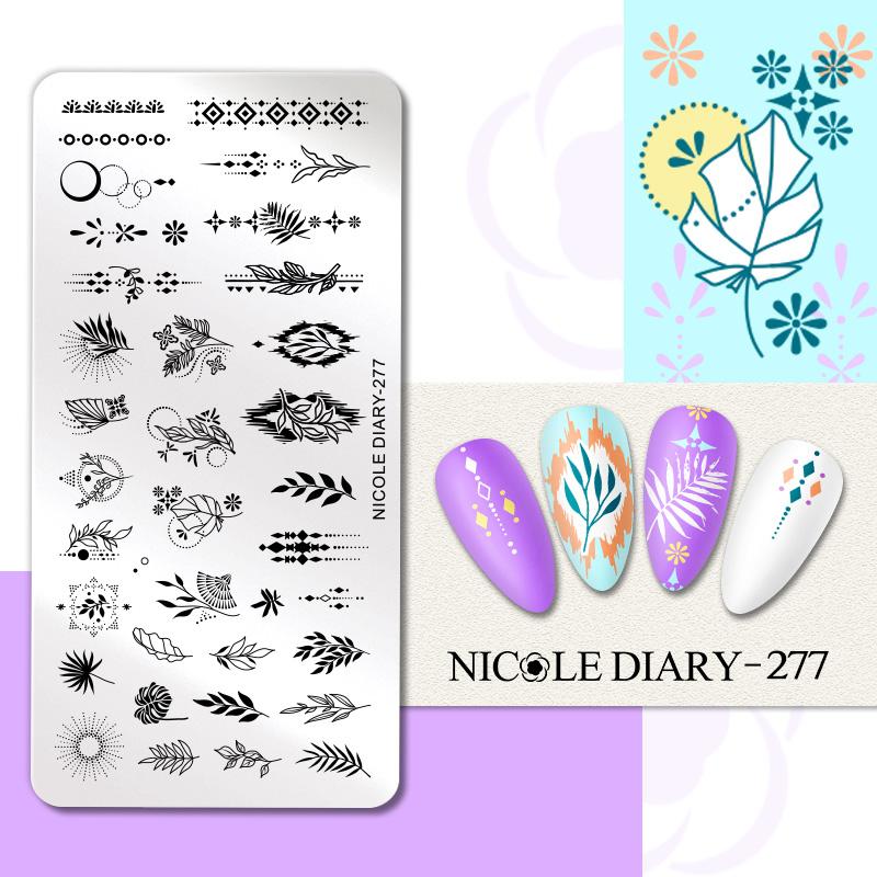 NICOLE DIARY Leopard Flower Nail Stamping Plate Image Transfer Template Geometry Leaf Stainless Steel Stencil Nail Printing Tool