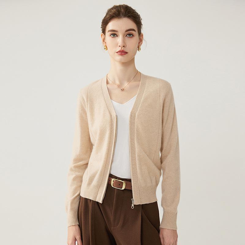 Elegant Women's Autumn/Winter V-Neck Cashmere Cardigan - Solid Color, Warm, Loose Slimming Fit