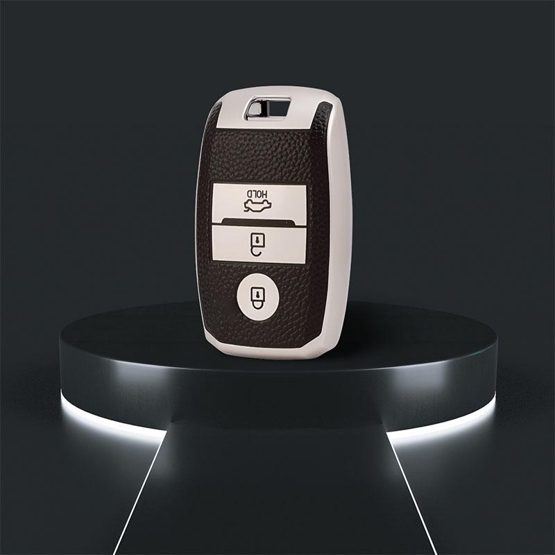 

Чехол для автомобильного ключа из ТПУ кожи с 3 кнопками для Kia Rio Sorento Cerato Forte K2 K4 Stonic Carnival Niro Picanto Elantra Verna Sportage серебряный