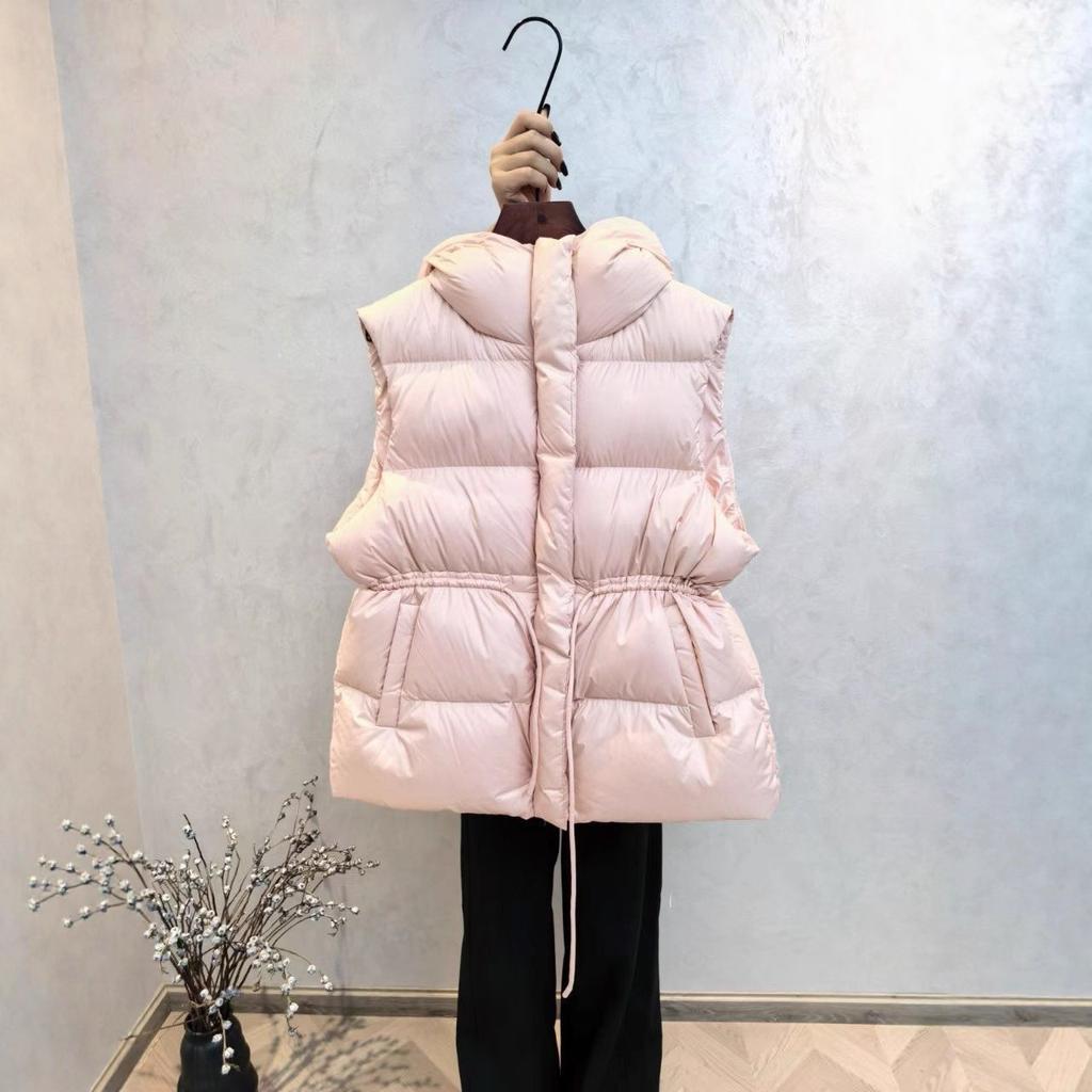 European Winter New Drawstring Cotton Vest Women's Medium and Long Warm Waist Slim Short Vest