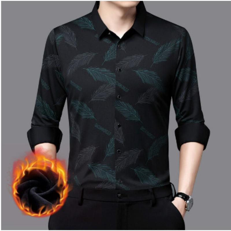

Новые мужские рубашки с длинными рукавами, а также бархатные топы с принтом для молодежи и людей среднего возраста, эластичные рубашки для мужчин и отцов 4XL зелёный