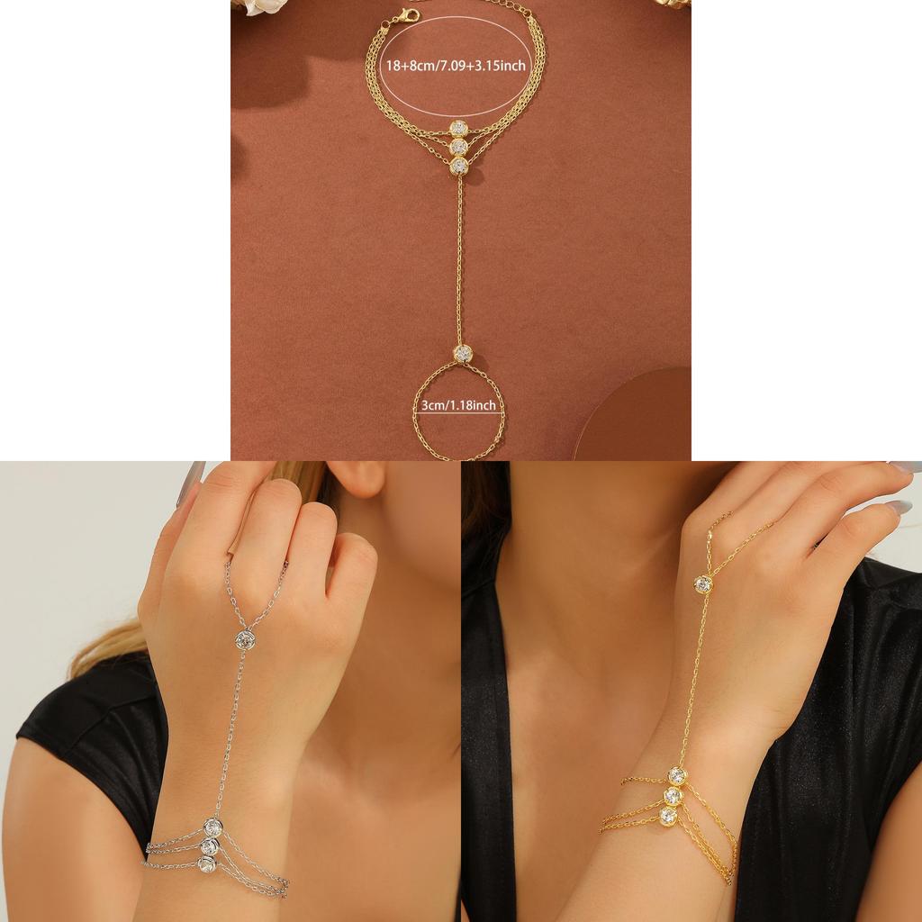 Womens Jewelry Water Drilling Zirconic Ring Hand Chain For Party And Gift