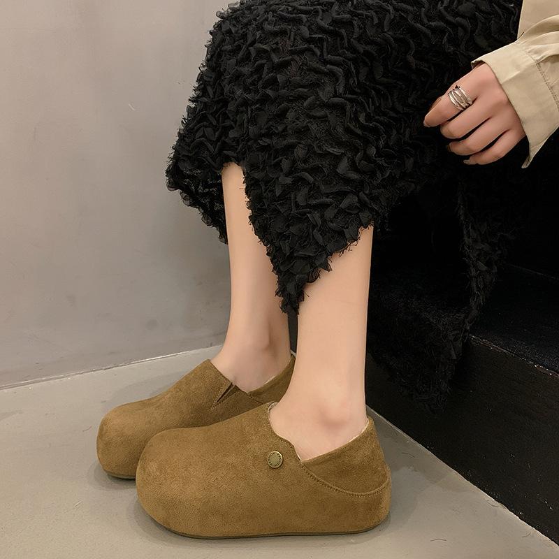 All-inclusive small potato Birkenstock shoes for women's autumn and winter new design sense velvet cotton boots thick-soled one-pedal cotton shoes