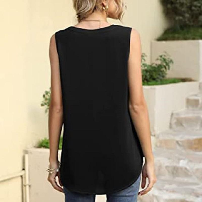 Women's Fashion Casual Summer Spring Solid Color Print Sleeveless V-Neck Blouses & Shirts