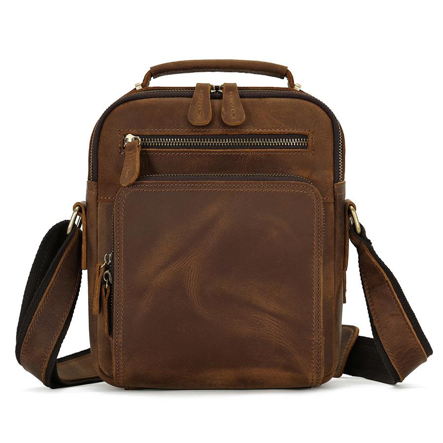 Pánská crossbody taška z pravé kůže - Crazy Horse Velkokapacitní multifunkční taška pro dojíždění