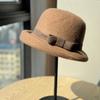 French High End Curled Woolen Mother's Hat for Women Retro Bow Fisherman Hat Autumn and Winter Rich Style Hat
