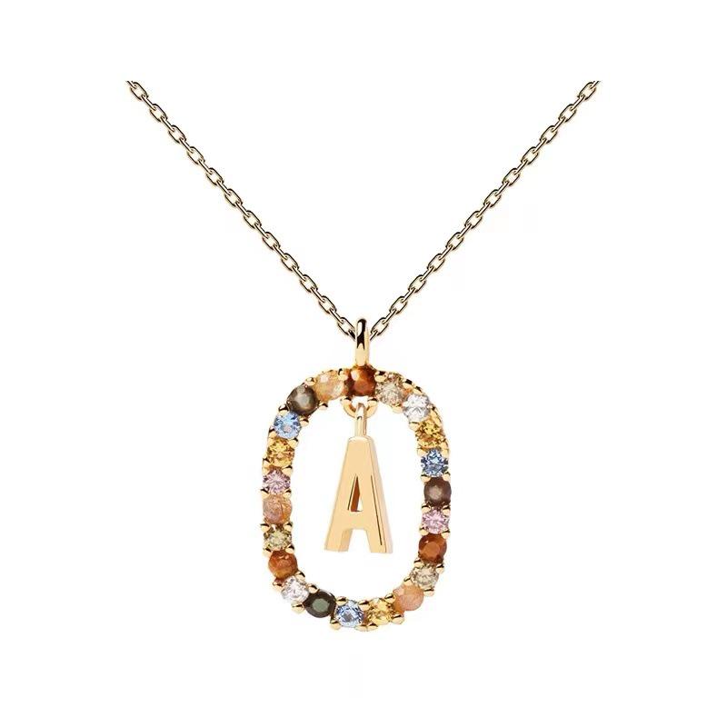 Colored Zirconia 26-Letter Necklace: European & American Style Simple Clavicle Chain Pendant