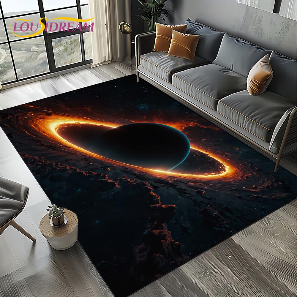 Universe Space Stars Black Hole Galaxy Earth Milky Way Carpet Rug for Living Room Bedroom Sofa Decoration,Non-slip Floor Mat