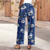 Vintage Floral Jeans for Women, Mid Rise Barrel Wide Leg Jeans, Retro Casual Stretchy Denim Pants with Pockets
