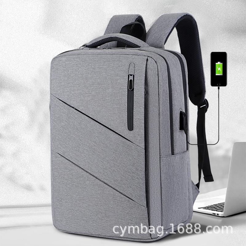 TS JYL laptop bag,Multi-Layer Laptop Backpack USB Simple Men School Bag