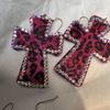 Exaggerated Shiny Crystal Leopard Print Cross Earrings for Women Gorl Sexy Charm Earring Vintage Goth Y2K Jewelry Accessories