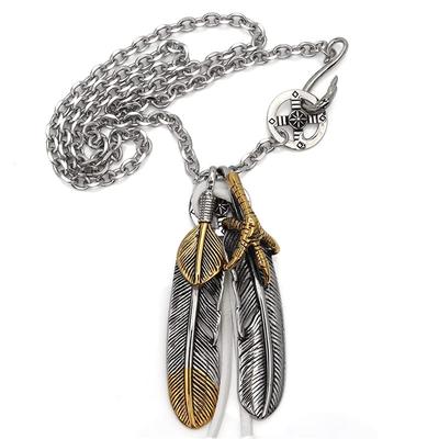 Edelstahl Extra Großer Feder Halsketten Anhänger Feder mit Gold Gold Herz Gold Spitze Feder Halskette [silber KYASYA] - Kralle, Oberteil, (2 Stücke) -