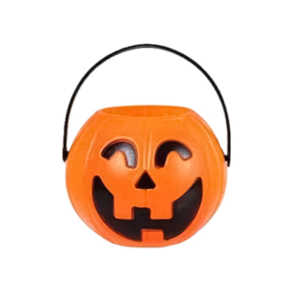 Halloween Pumpkin or - Handheld Candy Pail with Handle, Orange Decor for Party and Collection