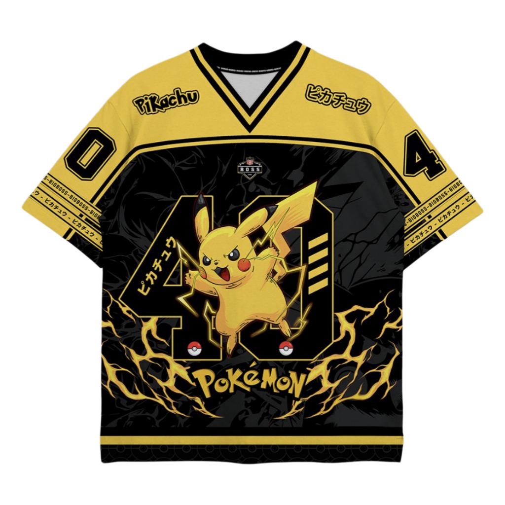 Potdemiel Electric-type Pikachu Oversized Jersey Adult Kids Athleisure T-Shirt Family Summer Quick-dry Soft Lightweight Comfy
