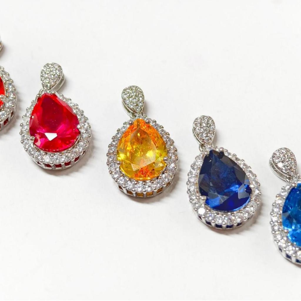 Gusien Jewelry: Sparkling Teardrop Pendant Set with Simulated Gemstones & High-Carbon Diamonds