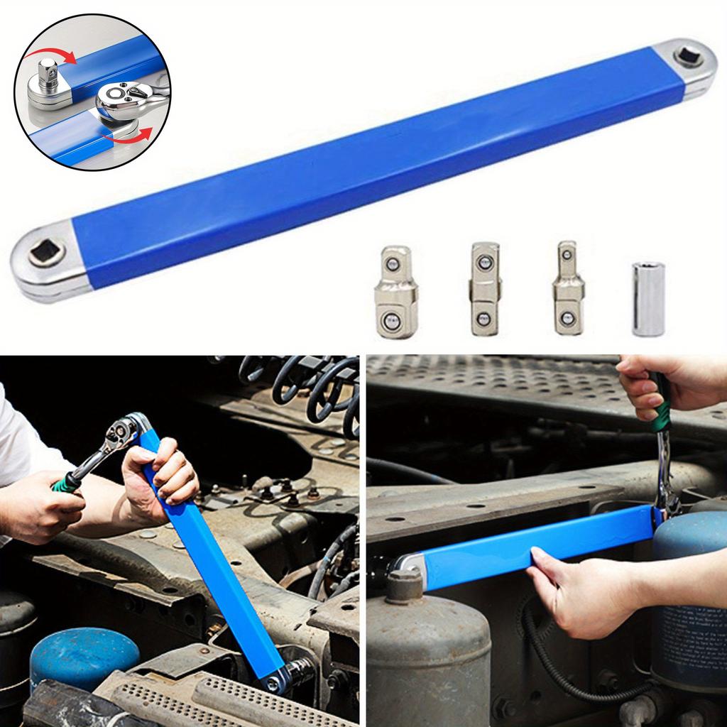 1Set Multi Functional Universal Adjustable Extension Wrench Set, Double Head 360-degree Rotating Ratchet Spanner