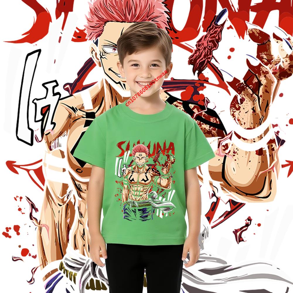 Kids Cotton Tshirt Jujutsu Kaisen Sukuna Print Anime Cartoon Top for Boys Girls 100-160cm Soft Comfortable