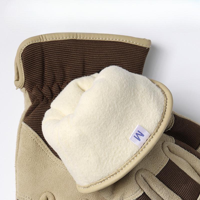 Winter Deer Leather Warm Gloves Plus Velvet Thickened Anti Slip Wear Resistant Outdoor Shovel Cold Storage Cold Protection Work Gloves