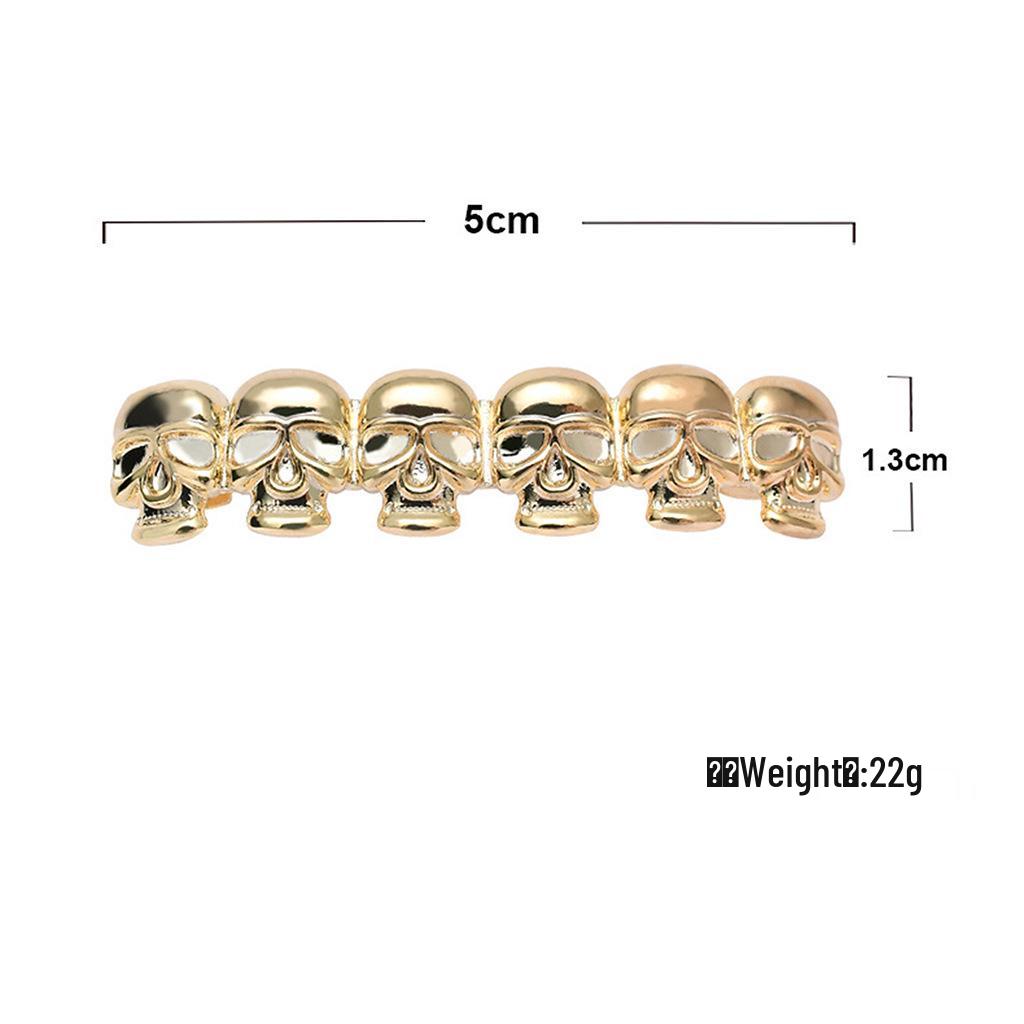 Gold-Plated Skull Hip Hop Grillz - Trendy Halloween Cosplay Tooth Decor