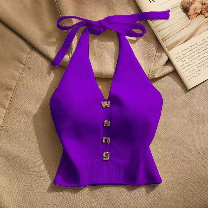 Summer Chic Hang Neck Sexy Knitted Suspender Girl Sweet Style Lace Up Backless Tops New Design Casual Fashion Camis Chic Clothing